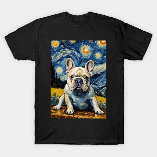 Dog Breed French Bulldog in a Van Gogh Starry Night Art Style T-Shirt by Art-Jiyuu